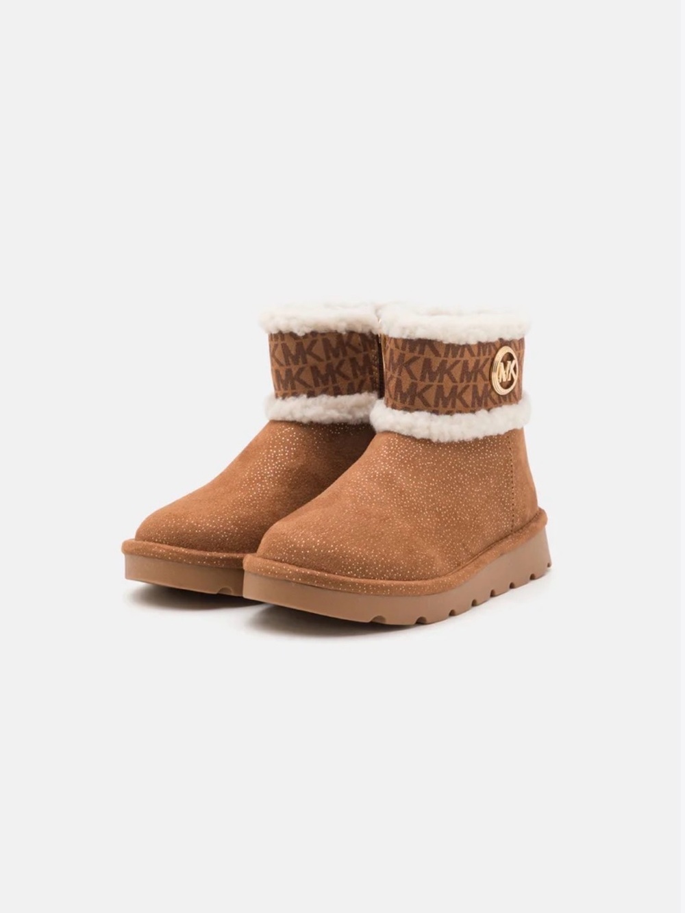 Michael Kors Girls' Tan Brown Faux-Shearling Logo Cuff Ankle Boots